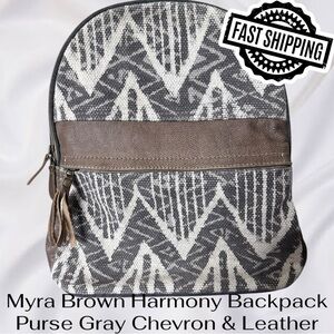 Myra Brown Harmony Backpack Purse Gray Chevron & Leather FREE SHIPPING